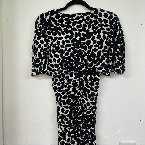 Cache Black White Spotted Ruched Draped Bodycon Mini Dress Womens 2 Vintage 90s - Picture 6 of 12